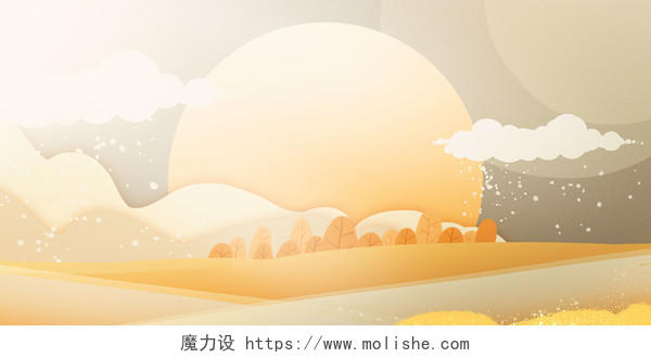古风山红日云朵太阳中国风古风展板背景